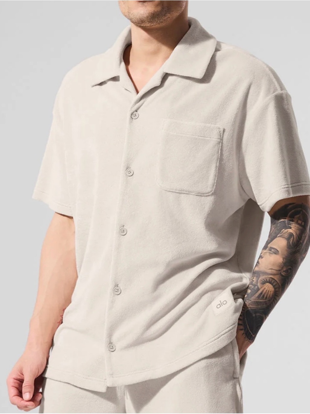 Alo Men’s Terry Cloth Button-Down Shirt XXL Bone Color New Without Tags